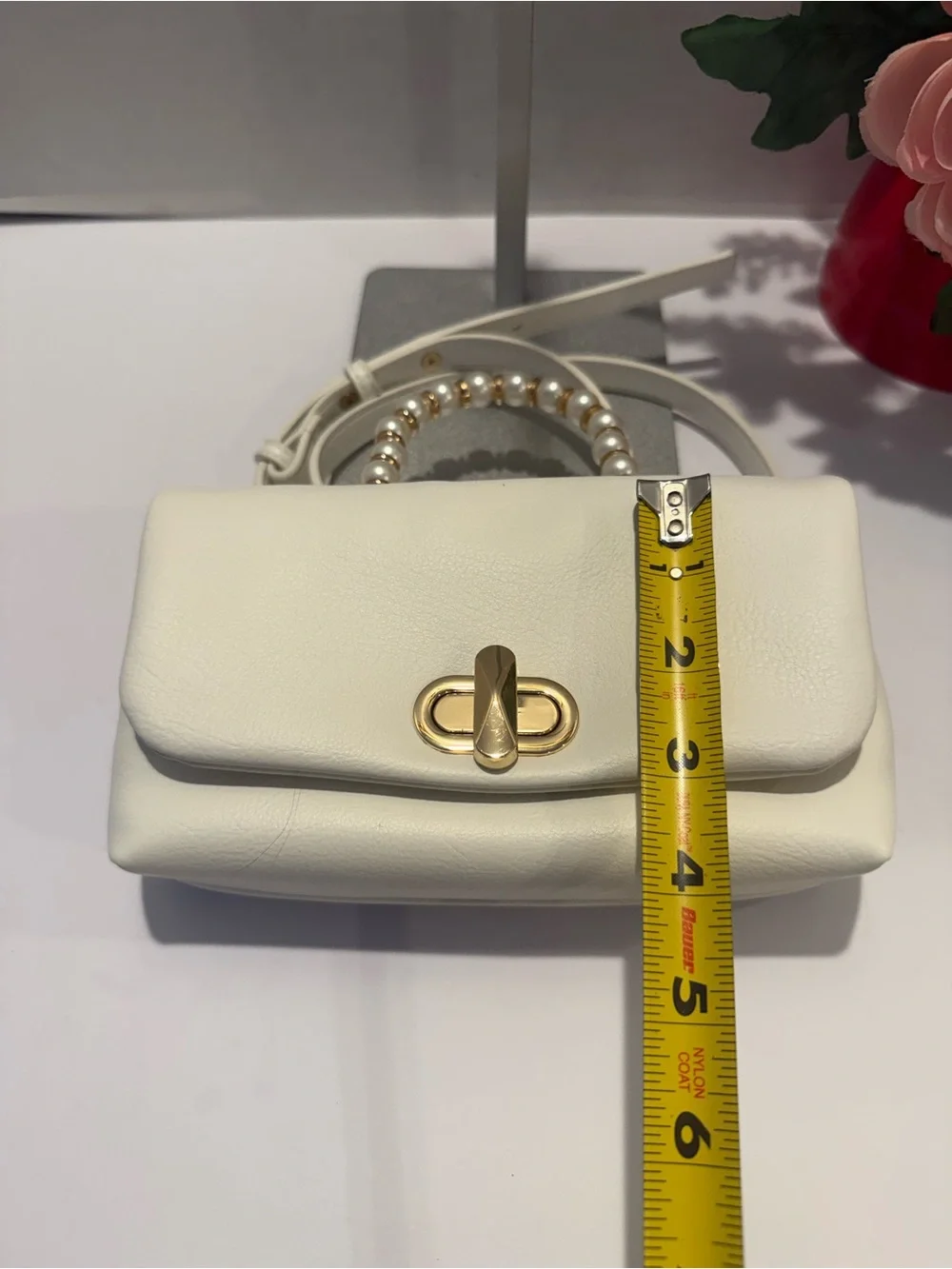 New INC Elegant White Pearl-Handle Vegan Crossbody Bag